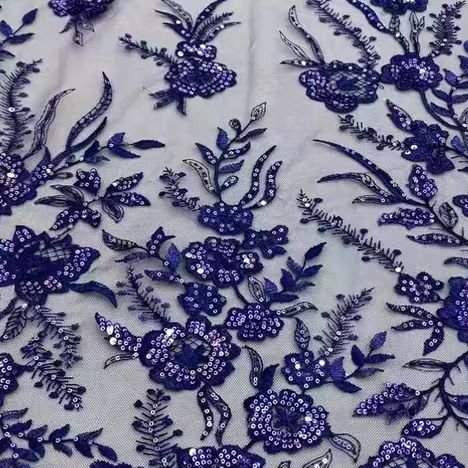 Sequined Floral Embroidered Mesh Lace Fabric - WonderlandByLilian