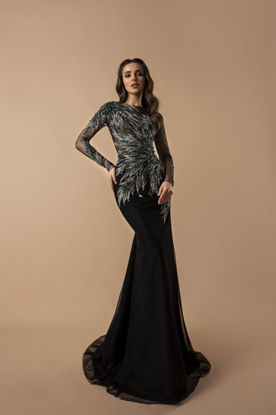 Sequined Mermaid Evening Gown with Long Sleeve and Dramatic Train – Captivating Evening Dress Plus Size - WonderlandByLilian