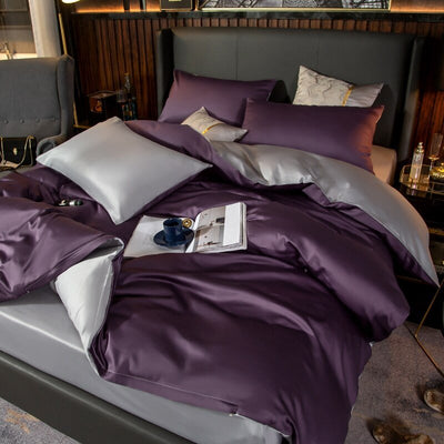 Shemir Purple Grey Reversible Egyptian Cotton Bedding Set - WonderlandByLilian
