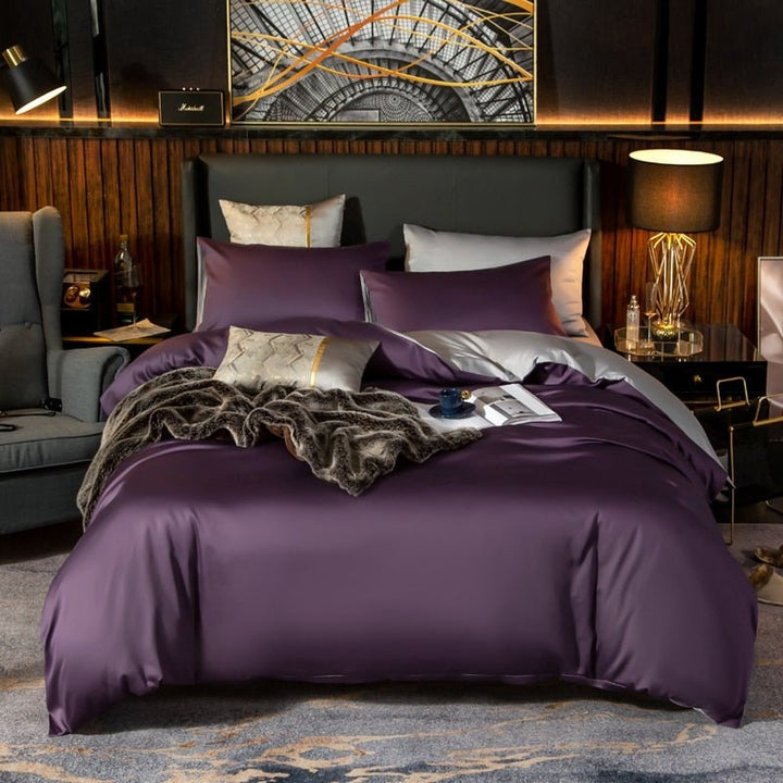 Shemir Purple Grey Reversible Egyptian Cotton Bedding Set - WonderlandByLilian