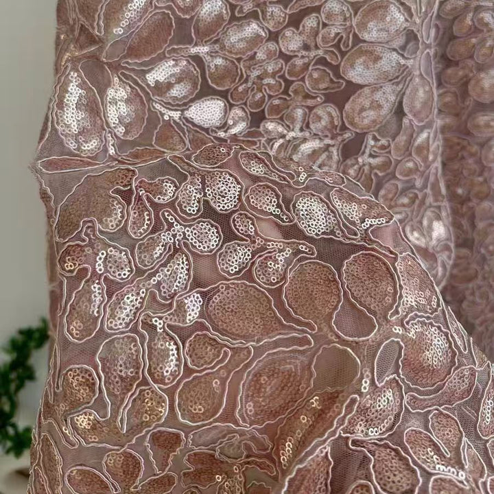 Shimmery Floral Sequin Embroidered Lace Fabric - WonderlandByLilian