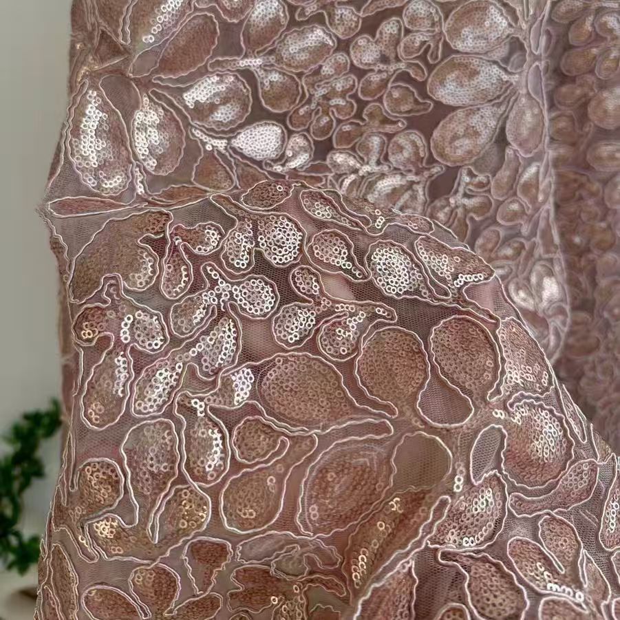 Shimmery Floral Sequin Embroidered Lace Fabric - WonderlandByLilian