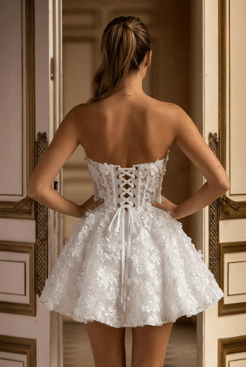Short Bridal Wedding Dress with Corset Bodice – Strapless Wedding Dress with Sweetheart - Mini Wedding Dress Plus Size - WonderlandByLilian