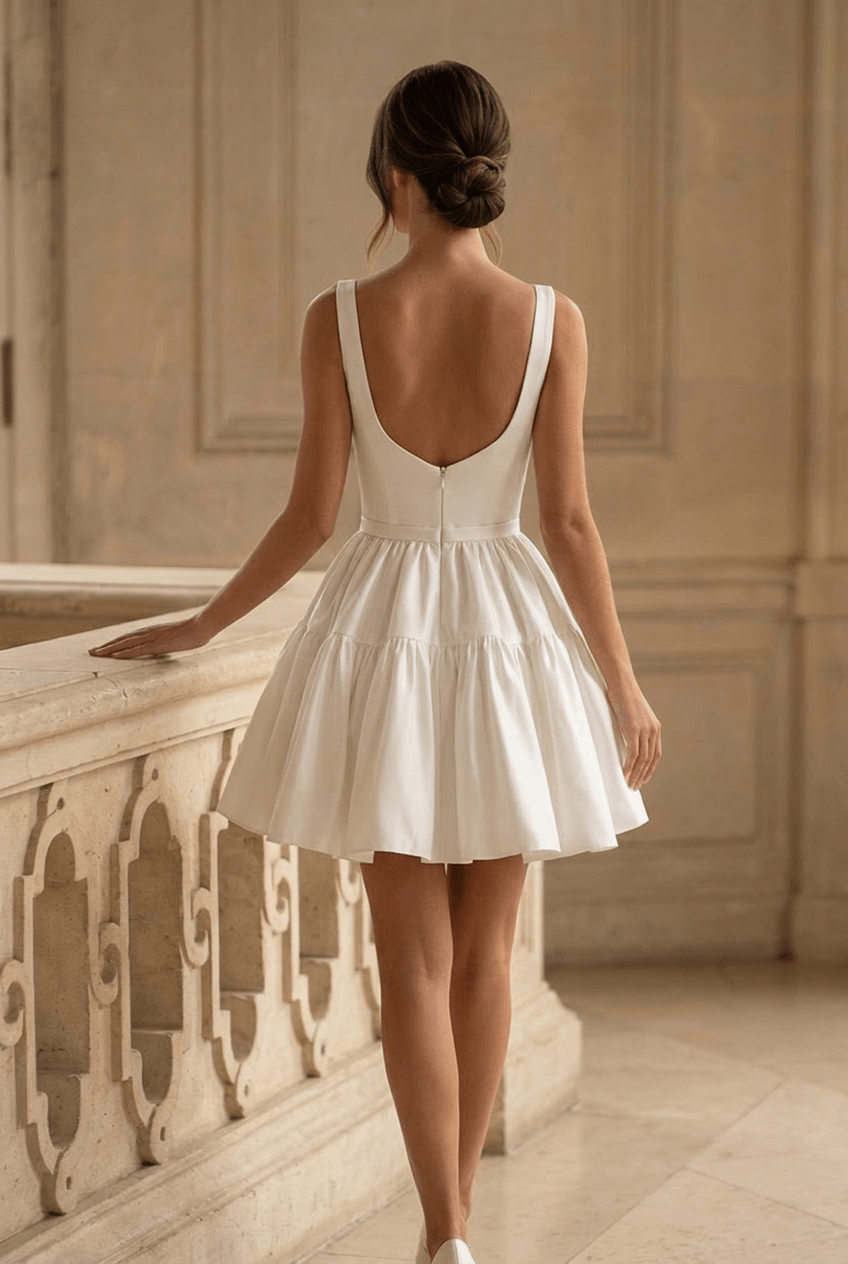 Short Wedding Party Dress with Tiered Skirt and Square Neckline – Sleeveless Bridal Mini Dress Plus Size - WonderlandByLilian
