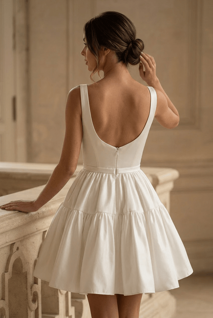 Short Wedding Party Dress with Tiered Skirt and Square Neckline – Sleeveless Bridal Mini Dress Plus Size - WonderlandByLilian
