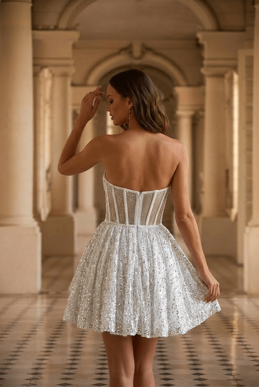 Short White Wedding Dress with Strapless Sparkling Corset – Short Bridal Wedding Dress and Short Wedding Party Dress Plus Size - WonderlandByLilian