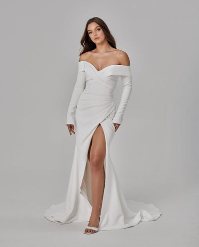 Signature Crepe Off-Shoulder Wedding Gown - ELLIOT - WonderlandByLilian