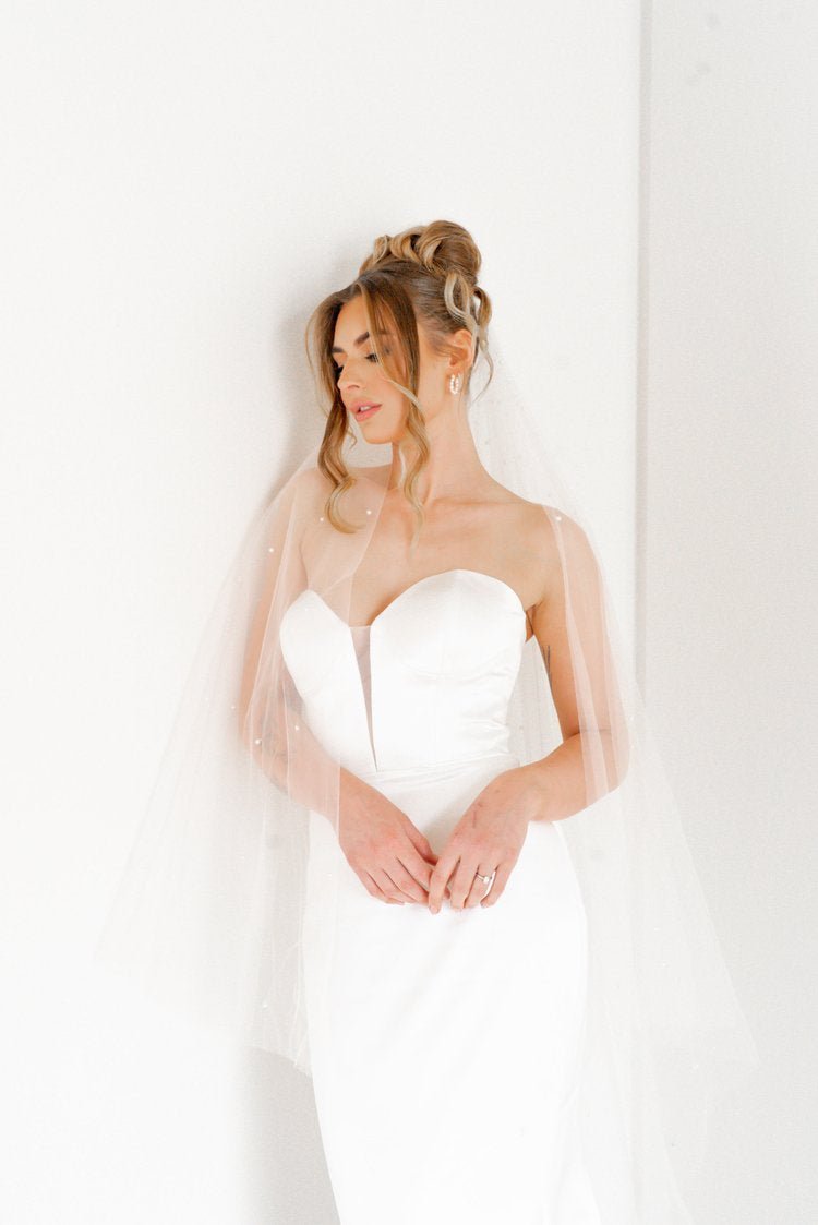 Silky Satin Strapless Bridal Gown with Sheer V-Panel Plus Size - ESTELLE - WonderlandByLilian