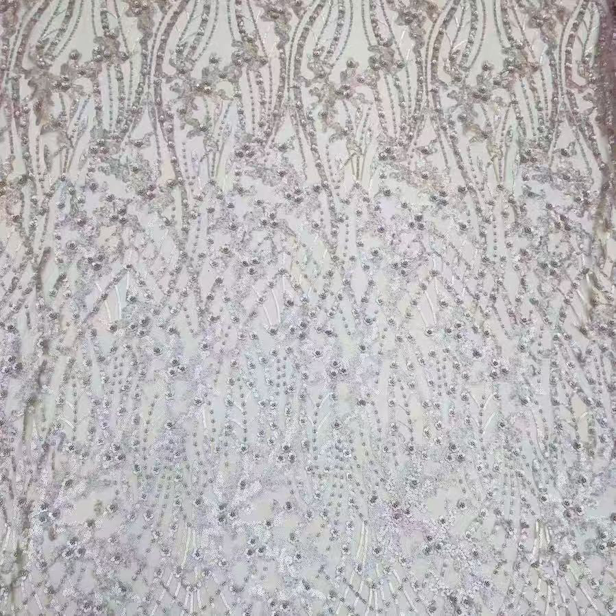 Silver Floral Sequin Embroidered Lace Fabric - WonderlandByLilian