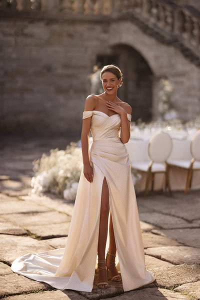 Silver Glam High Slit Wedding Dress Plus Size - WonderlandByLilian