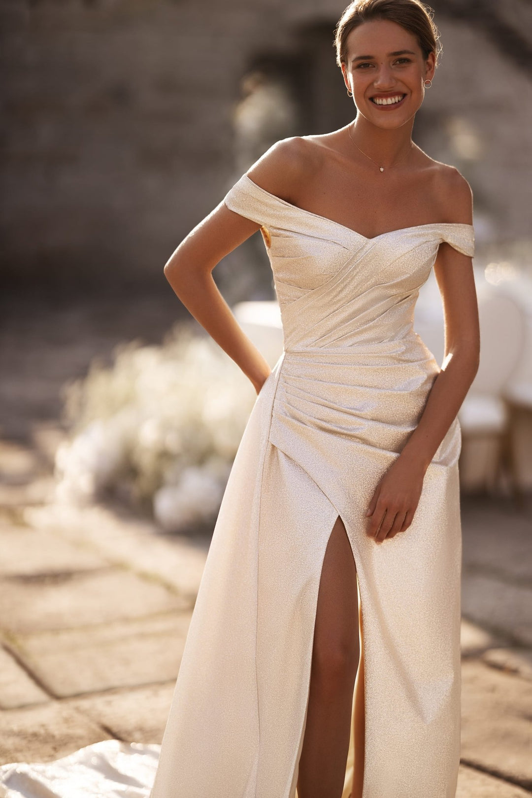 Silver Glam High Slit Wedding Dress Plus Size - WonderlandByLilian