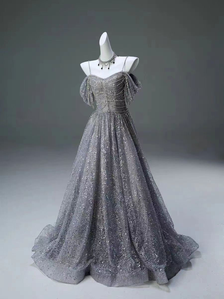 Silver Glitter Off-the-Shoulder Evening Gown - Plus Size Size 8 / Silver Silver Glitter Off-the-Shoulder Evening Gown - Plus Size Size 8 / Silver