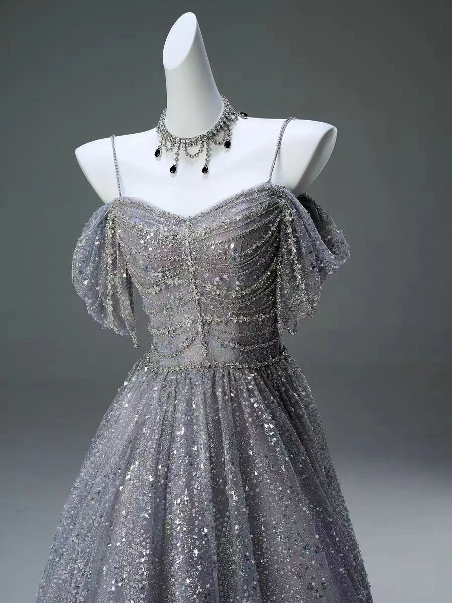 Silver Glitter Off-the-Shoulder Evening Gown - Plus Size WonderlandByLilian Silver Glitter Off-the-Shoulder Evening Gown - Plus Size WonderlandByLilian