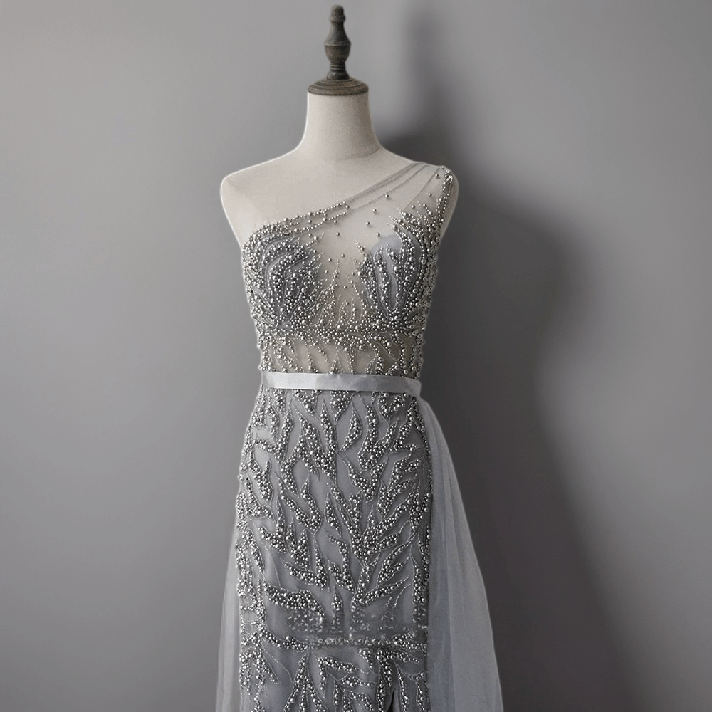 Silver Grey Elegance Sequin Evening Gown - Convertible Grey Evening Dress Plus Size - WonderlandByLilian