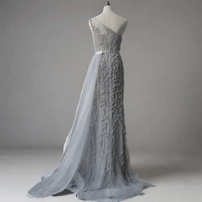 Silver Grey Elegance Sequin Evening Gown - Convertible Grey Evening Dress Plus Size - WonderlandByLilian