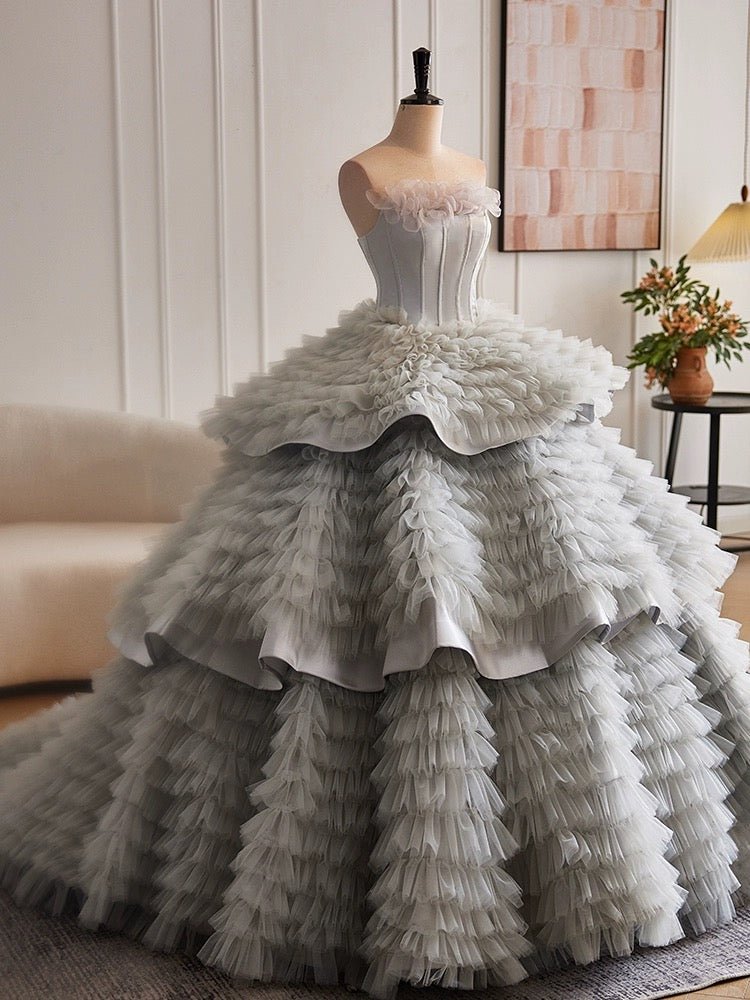 Silver Grey Layered Tulle Party Dress Silver Grey Layered Tulle Party Dress