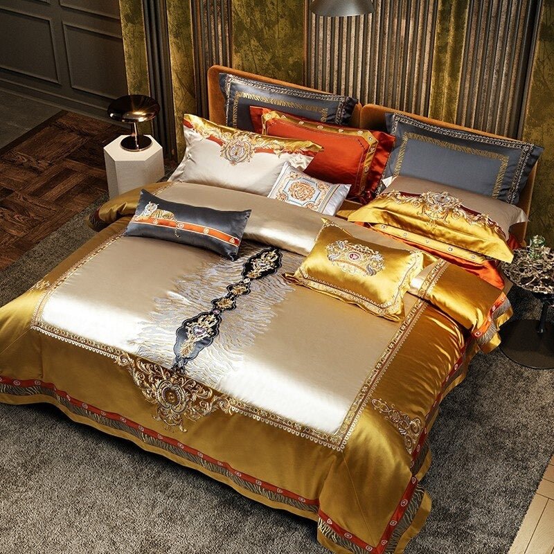 Skyler Opulent Embroidered Satin Bedding Set - WonderlandByLilian