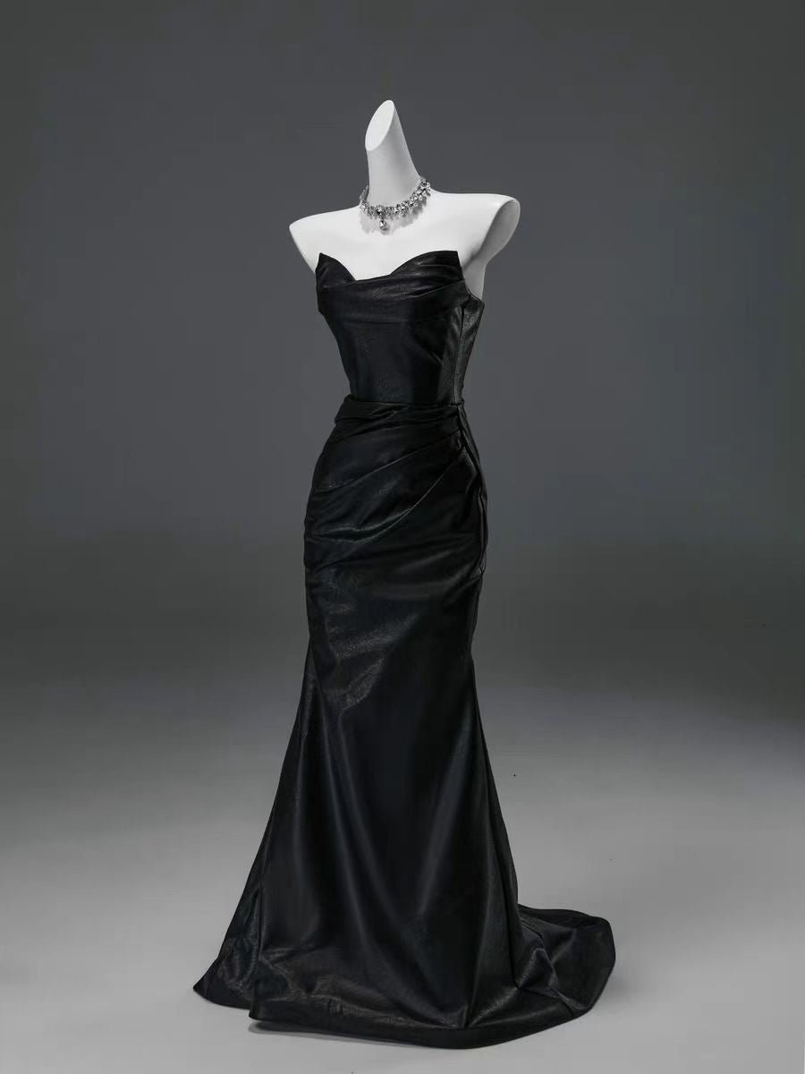 Gothic Black Satin Strapless Mermaid Evening Gown - Plus Size Size 24W / Black Gothic Black Satin Strapless Mermaid Evening Gown - Plus Size Size 24W / Black