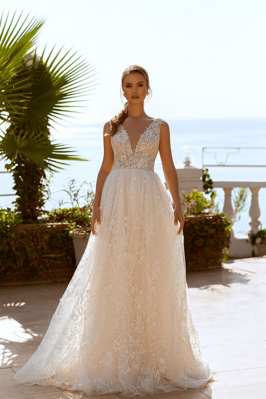 Sleeveless Ball Gown Wedding - Dress V - Neck Wedding Dress - Floral Wedding Gown - Elegant Bridal Dress Plus Size - WonderlandByLilian