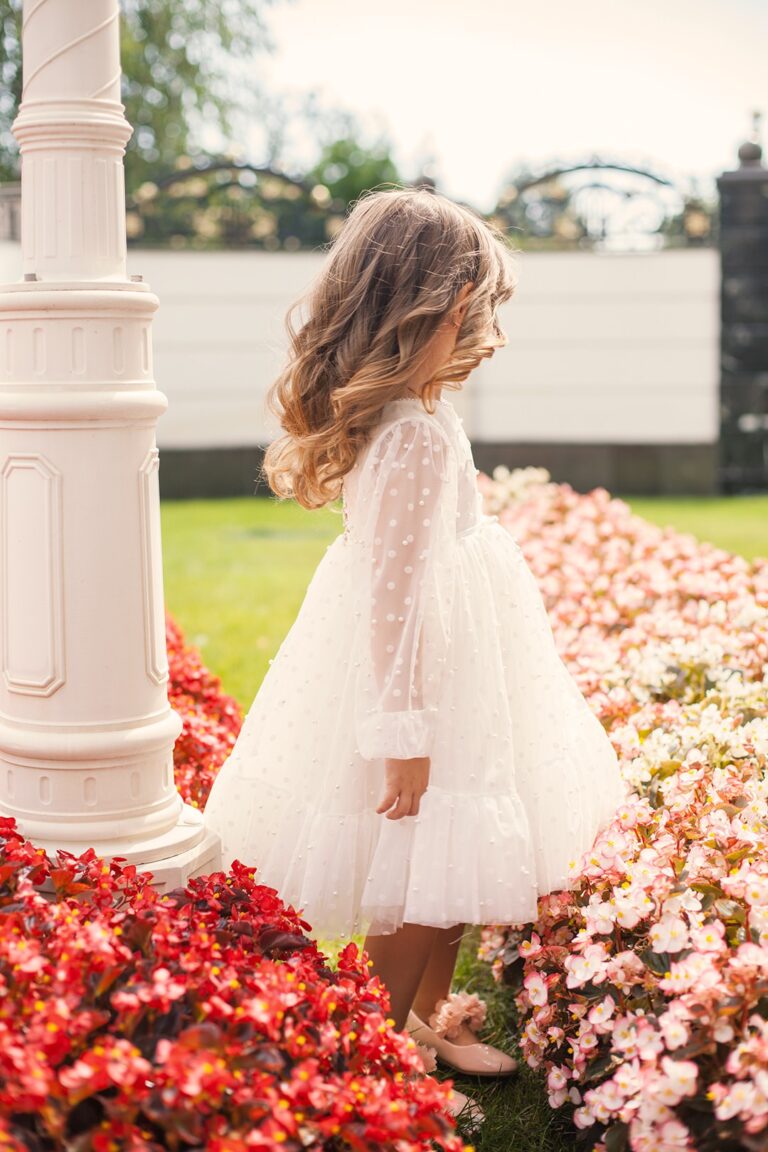 Snow White Long Sleeve Plus Size Toddler Girl’s Dress – Elizabeth Tulle Party Gown with Hand - Embroidered Pearls for Special Occasions - WonderlandByLilian