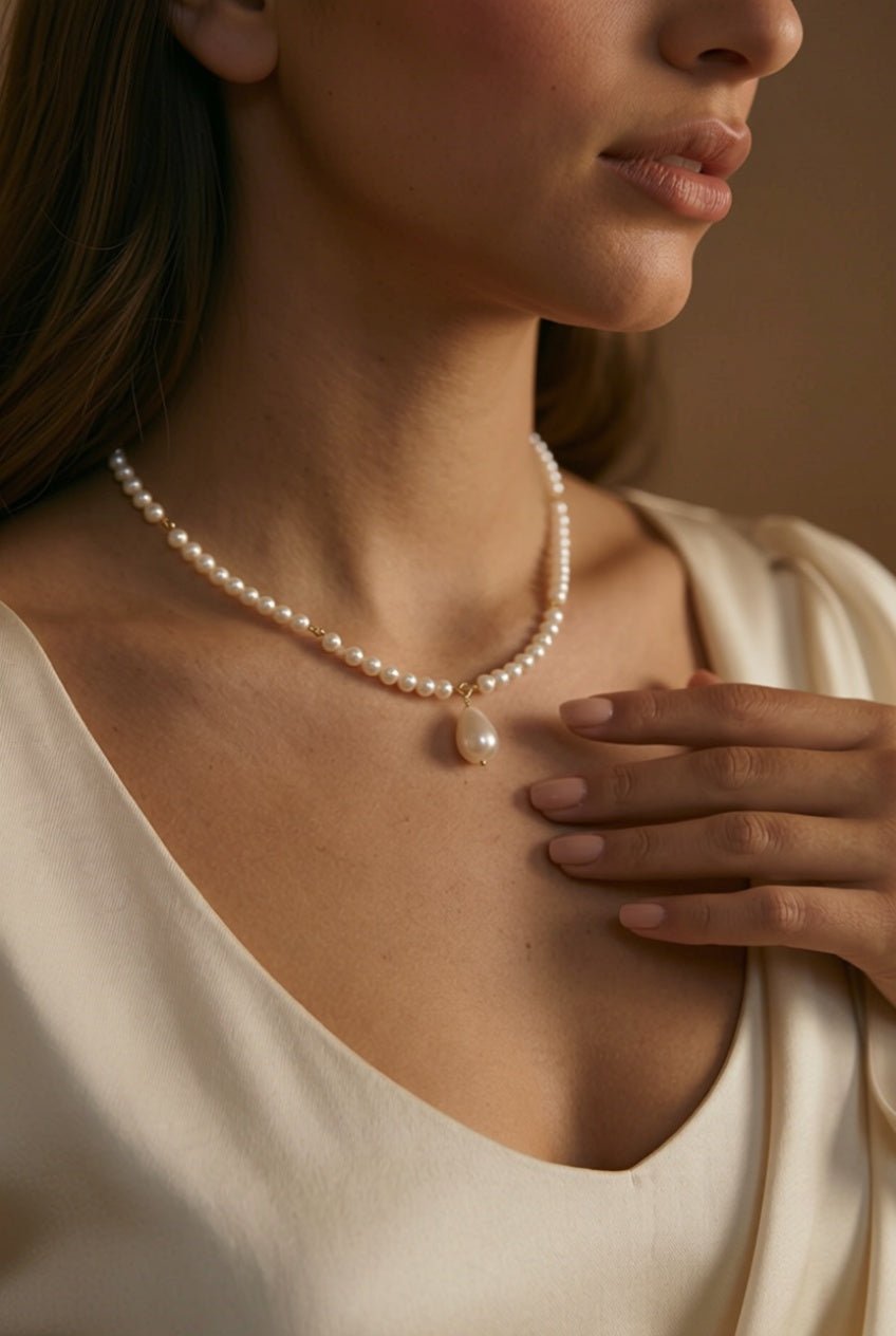 Soft Bloom – Regency Pearl Drop Necklace | Bridgerton Minimal Elegance - WonderlandByLilian