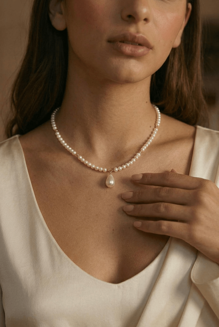 Soft Bloom – Regency Pearl Drop Necklace | Bridgerton Minimal Elegance - WonderlandByLilian