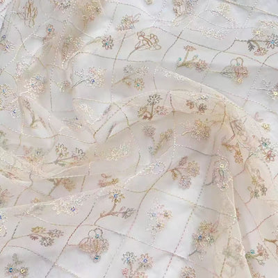 Soft Mesh Embroidered Lace Fabric with Floral Motif for Dresses and Garments - WonderlandByLilian