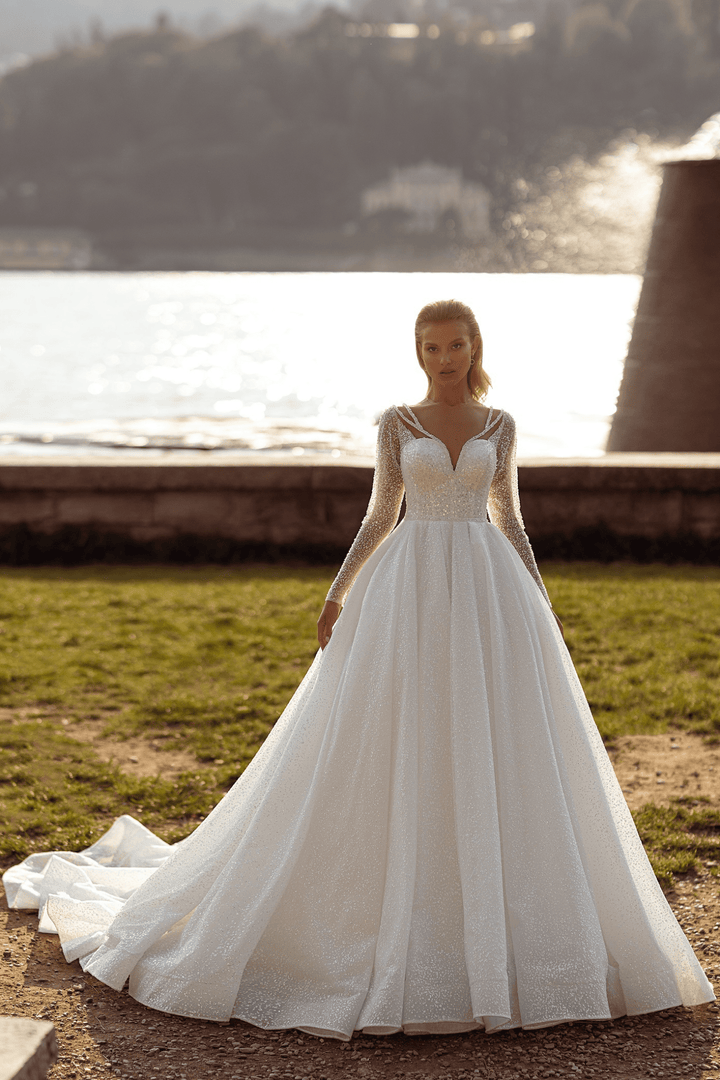 Sparkle Glitter Wedding Dress - Long Sleeve Wedding Dress - Aline Ball Gown Wedding Dress Plus Size - WonderlandByLilian