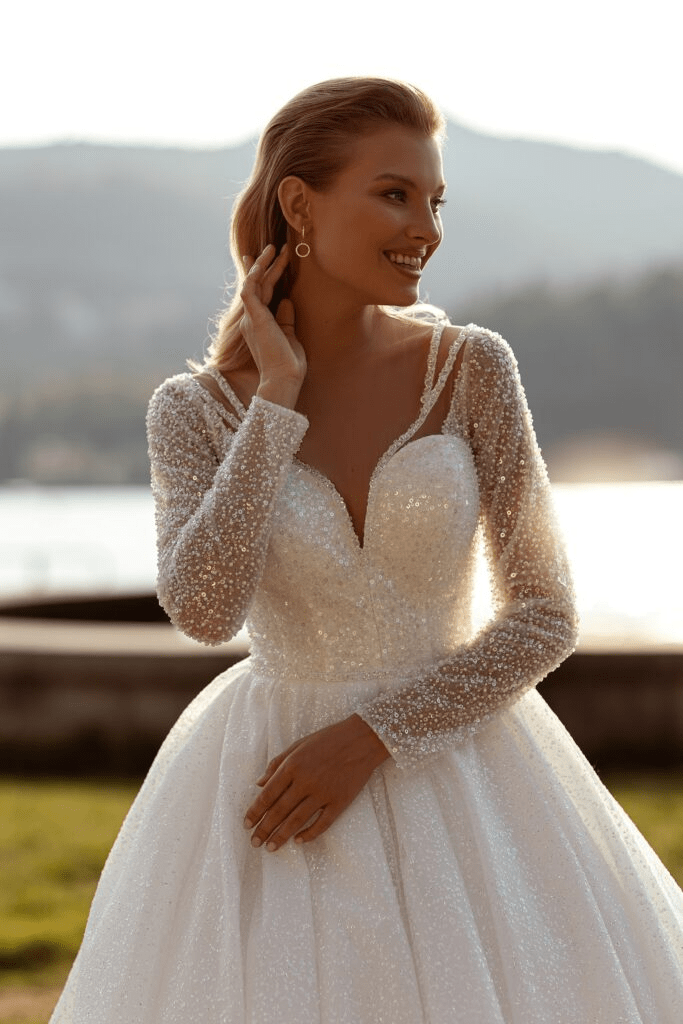 Sparkle Glitter Wedding Dress - Long Sleeve Wedding Dress - Aline Ball Gown Wedding Dress Plus Size - WonderlandByLilian