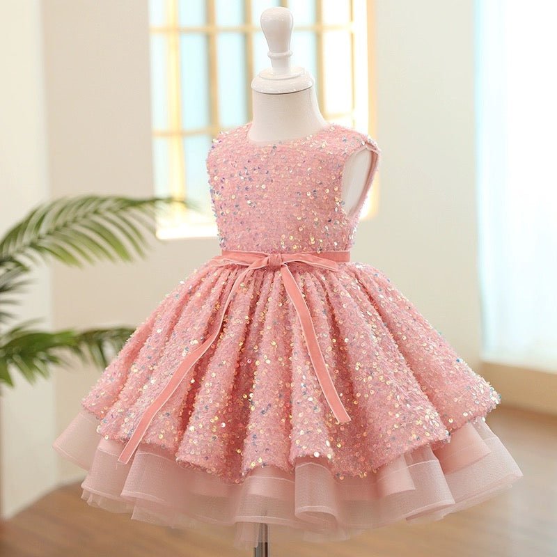 Sparkling Pink Sequin Flower Girl Dress with Tulle Skirt - Plus Size - WonderlandByLilian