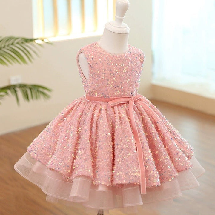 Sparkling Pink Sequin Flower Girl Dress with Tulle Skirt - Plus Size - WonderlandByLilian