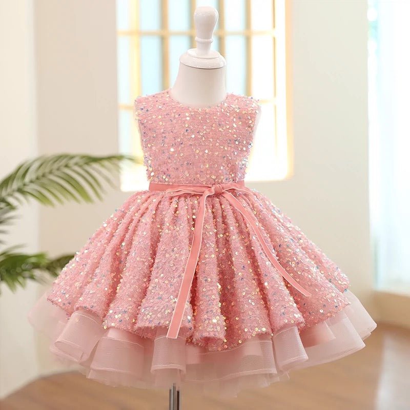 Sparkling Pink Sequin Flower Girl Dress with Tulle Skirt - Plus Size - WonderlandByLilian