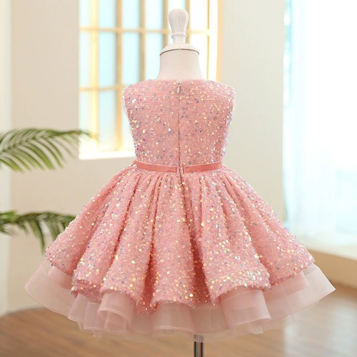 Sparkling Pink Sequin Flower Girl Dress with Tulle Skirt - Plus Size - WonderlandByLilian