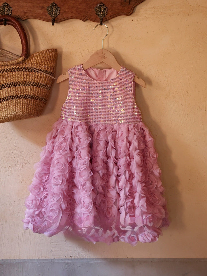 Sparkling Pink Sequined Flower Girl Dress with Layered Rosette Skirt – Plus Size - WonderlandByLilian