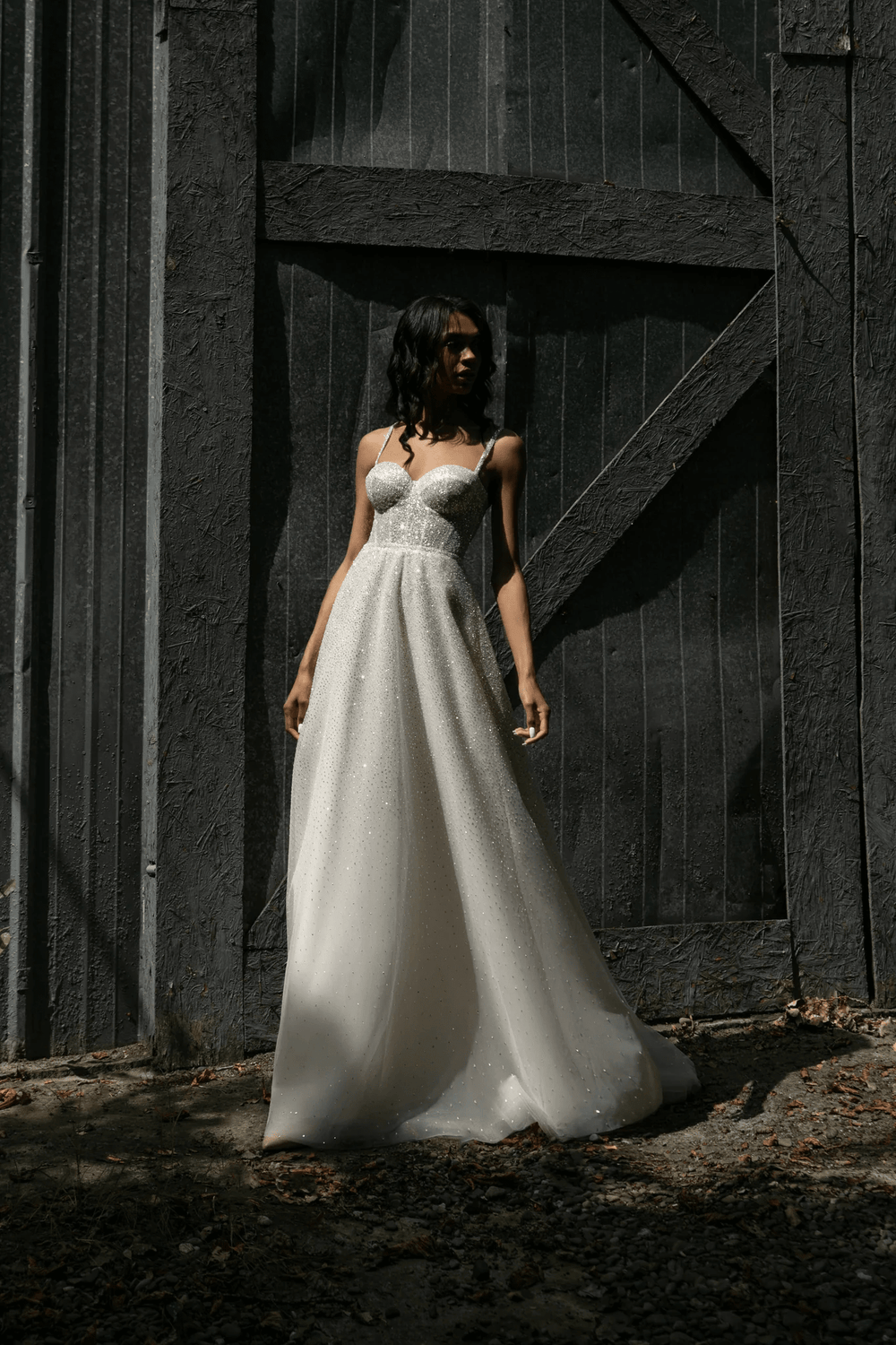 Sparkly Ball Gown Wedding Dress with Sweetheart Corset – Spaghetti Strap Wedding Dress with Detachable Sleeves Plus Size - Megan - WonderlandByLilian