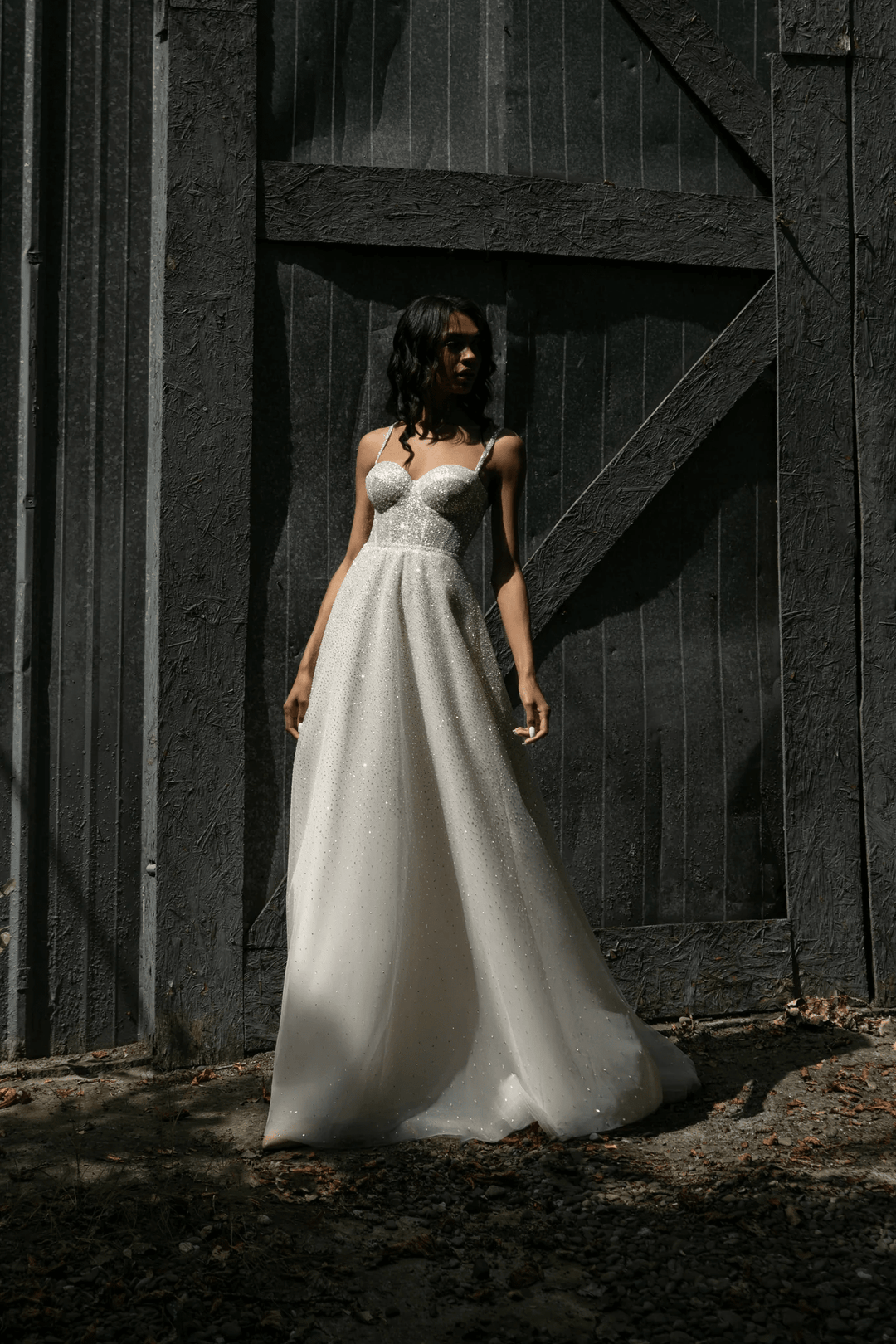 Sparkly Ball Gown Wedding Dress with Sweetheart Corset – Spaghetti Strap Wedding Dress with Detachable Sleeves Plus Size - Megan - WonderlandByLilian
