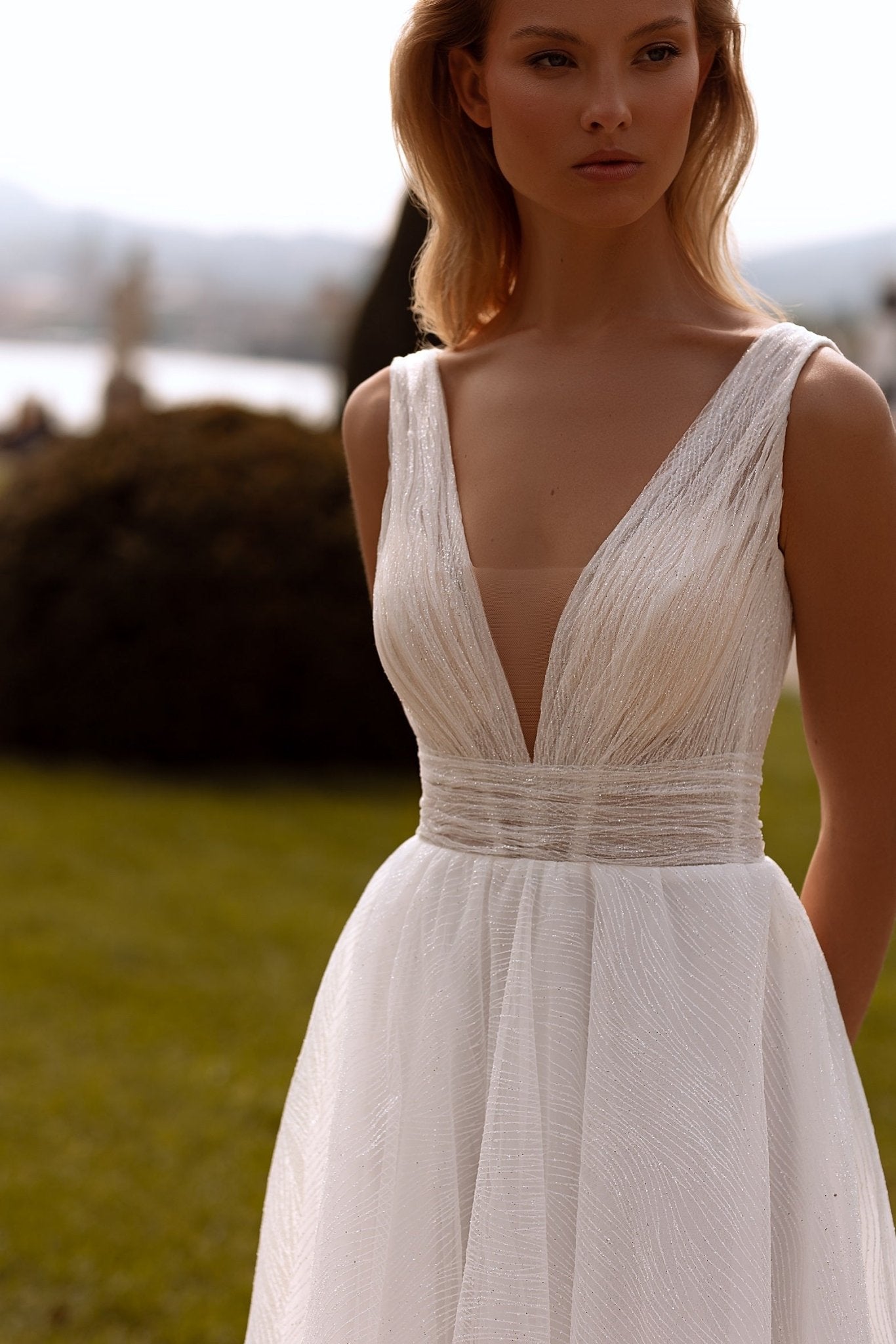 Sparkly Dress for Wedding with V - Neck - Aline Ball Gown Wedding Dress - Beaded Dress Plus Size - WonderlandByLilian