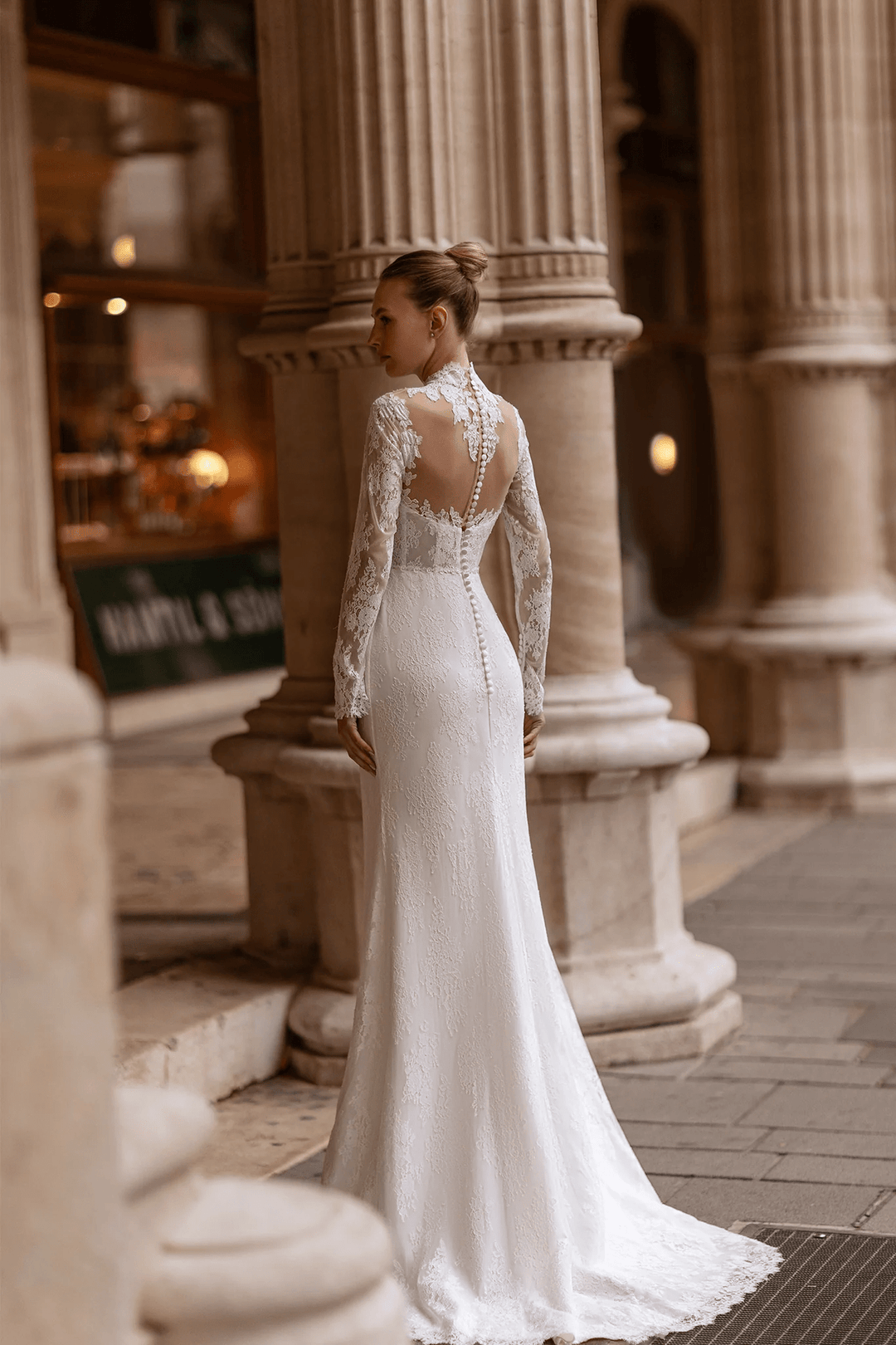 Straight Wedding Dress with Illusion Back – Lace Wedding Dress with Long Sleeves and Sheer Train Plus Size - WonderlandByLilian