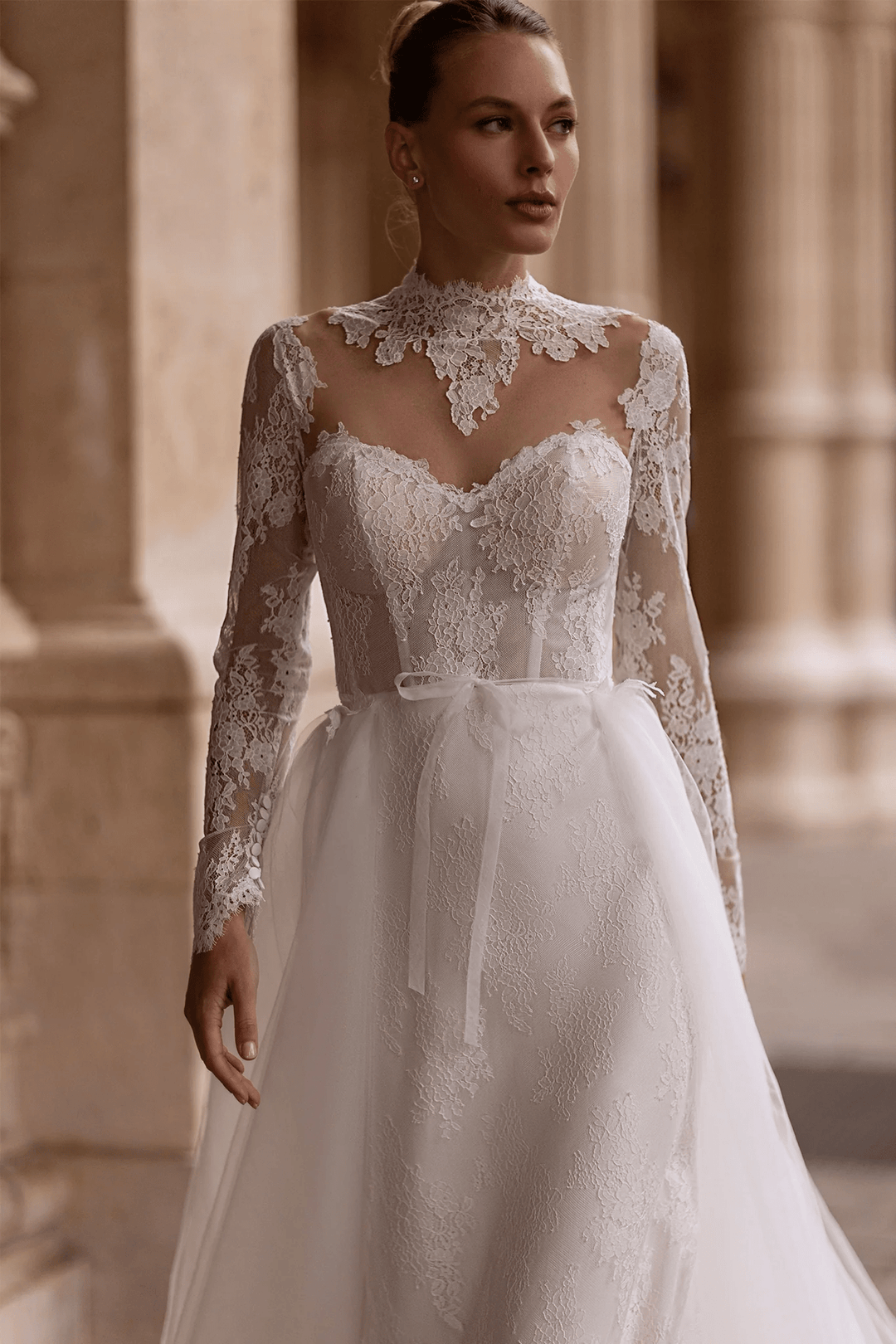 Straight Wedding Dress with Illusion Back – Lace Wedding Dress with Long Sleeves and Sheer Train Plus Size - WonderlandByLilian