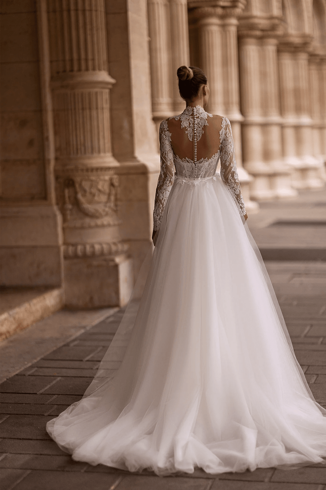Straight Wedding Dress with Illusion Back – Lace Wedding Dress with Long Sleeves and Sheer Train Plus Size - WonderlandByLilian