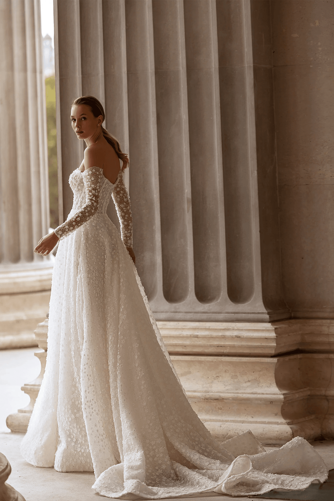 Strapless A - Line Wedding Dress with Lace Long Sleeves – Floral Embellished Wedding Gown with Romantic Details Plus Size - WonderlandByLilian
