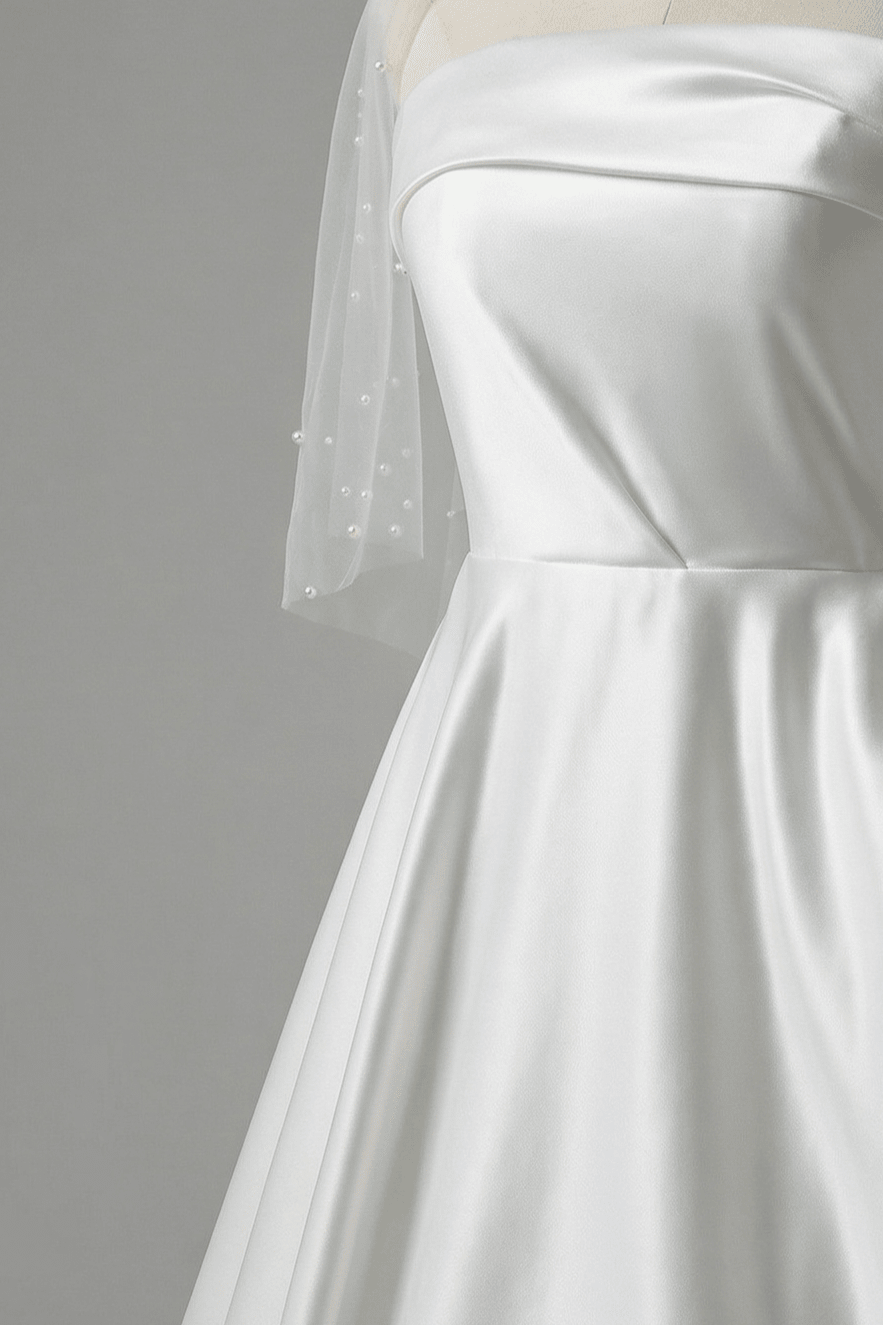 Strapless Satin Wedding Dress with Fold Over Neckline – Simple Satin Wedding Dress with Corset Plus Size - WonderlandByLilian