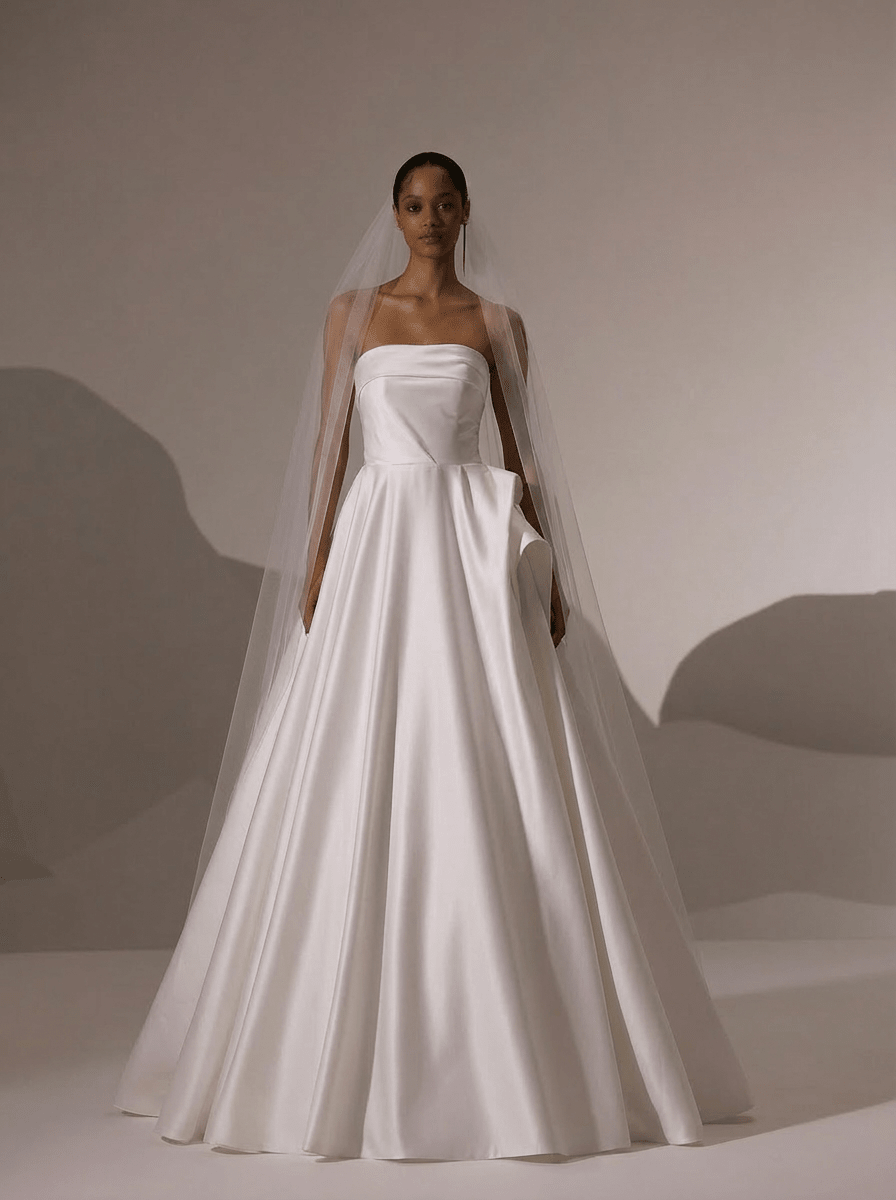 Strapless Satin Wedding Dress with Fold Over Neckline – Simple Satin Wedding Dress with Corset Plus Size - WonderlandByLilian