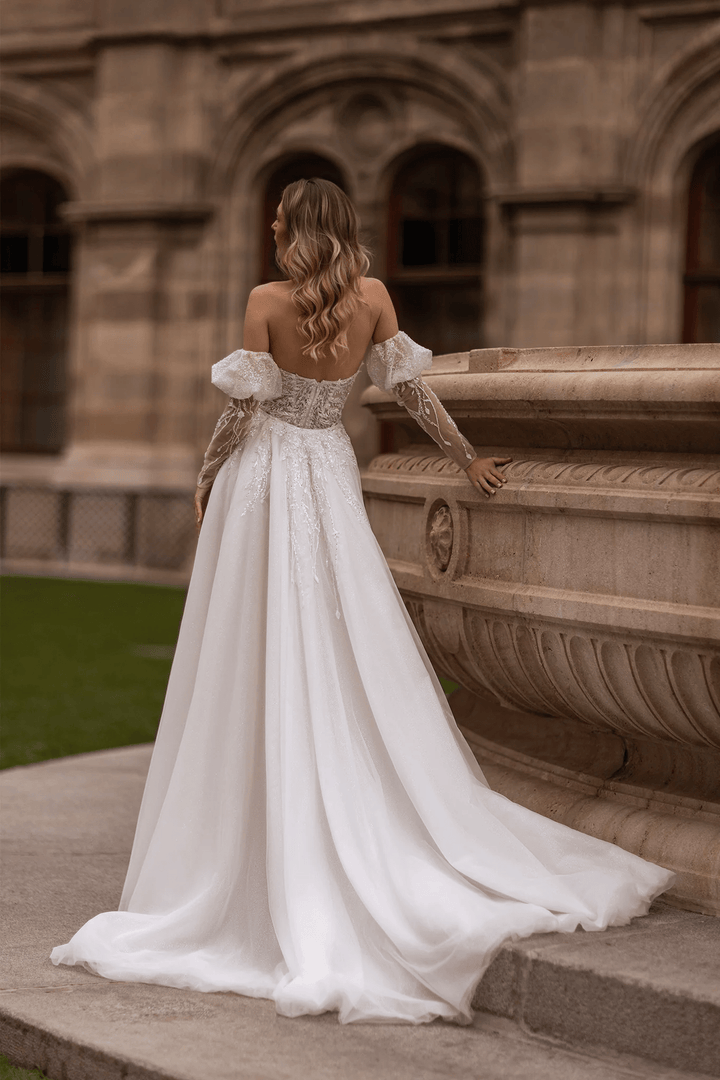 Strapless Wedding Dress with Convertible Sleeves – Mermaid Wedding Dress with Detachable Train and Nature - Inspired Details Plus Size - WonderlandByLilian