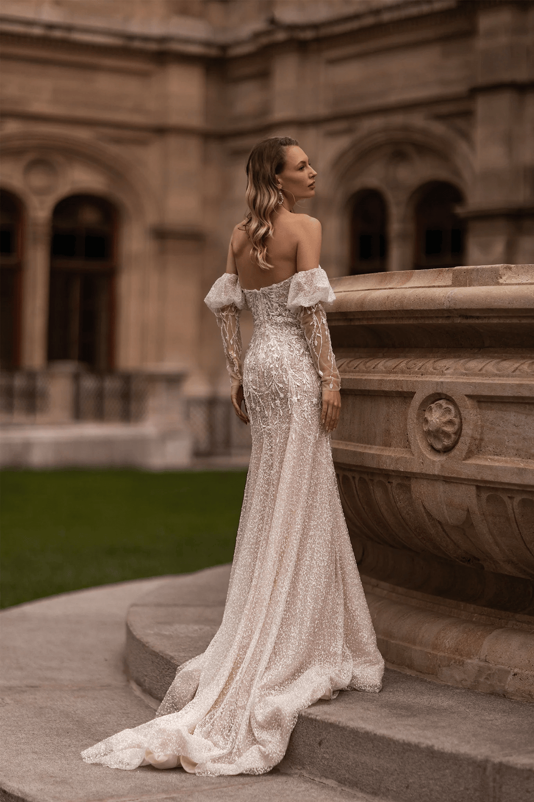 Strapless Wedding Dress with Convertible Sleeves – Mermaid Wedding Dress with Detachable Train and Nature - Inspired Details Plus Size - WonderlandByLilian