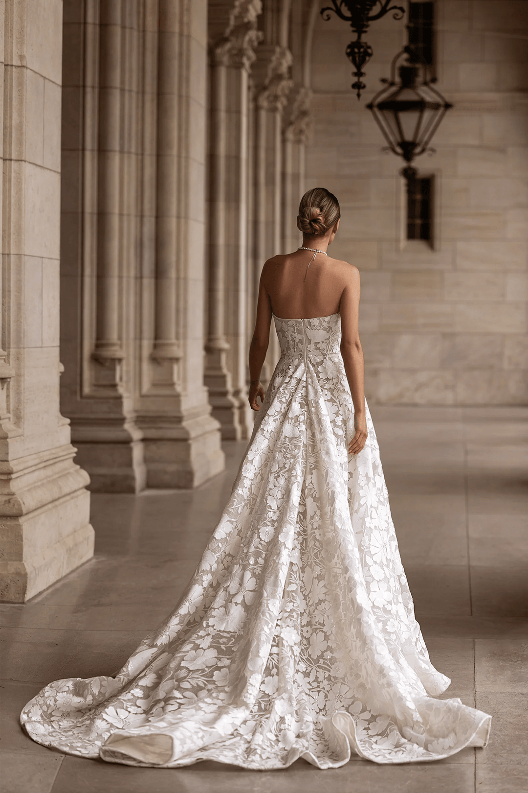 Strapless Wedding Dress with Floral Embellishments – Floral Wedding Dress with Pearl Accents and Elegant Silhouette Plus Size - WonderlandByLilian