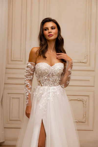Stunning Off-the-Shoulder Ball Gown with Lace Appliqués and Dramatic Train Plus Size - WonderlandByLilian