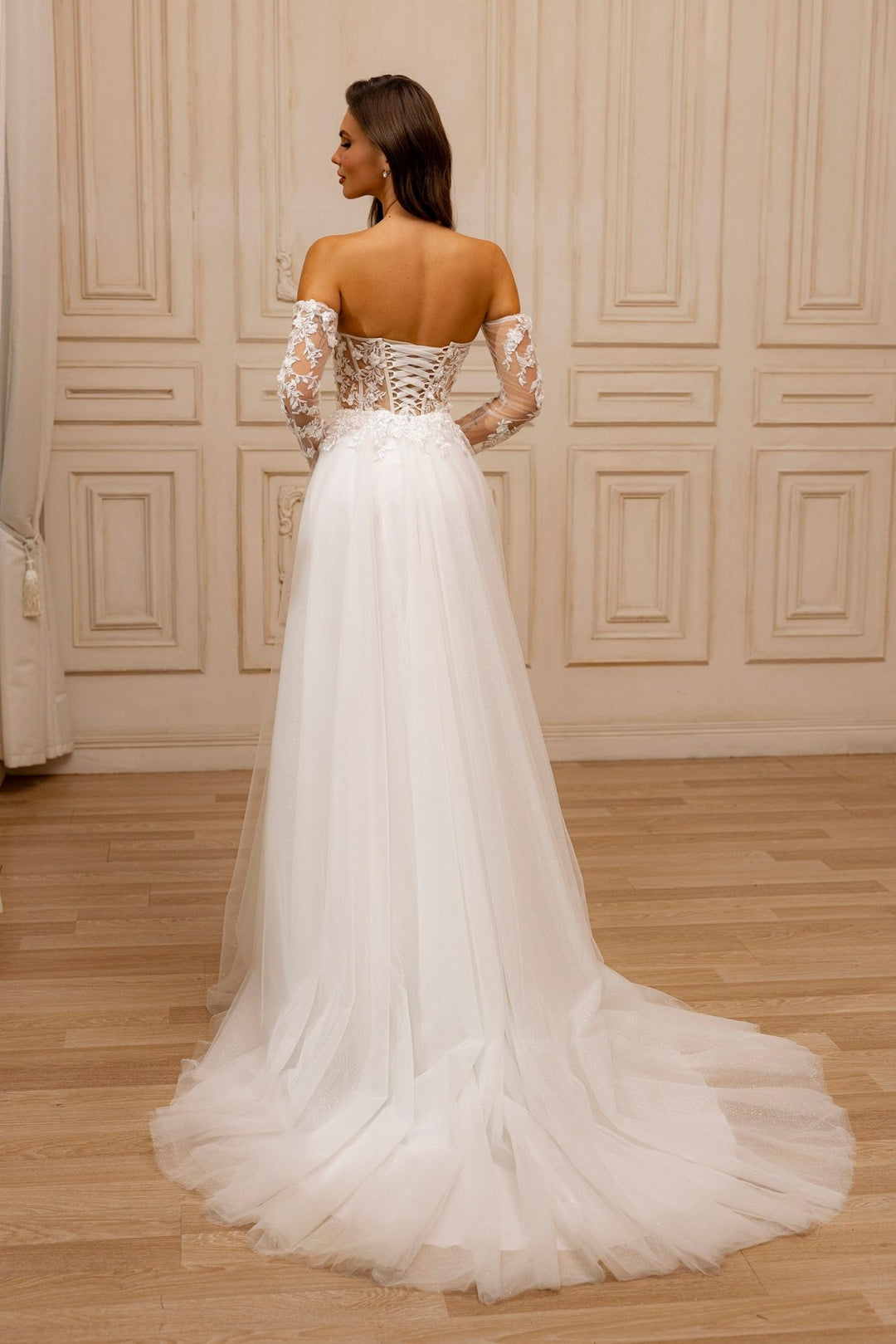 Stunning Off-the-Shoulder Ball Gown with Lace Appliqués and Dramatic Train Plus Size - WonderlandByLilian