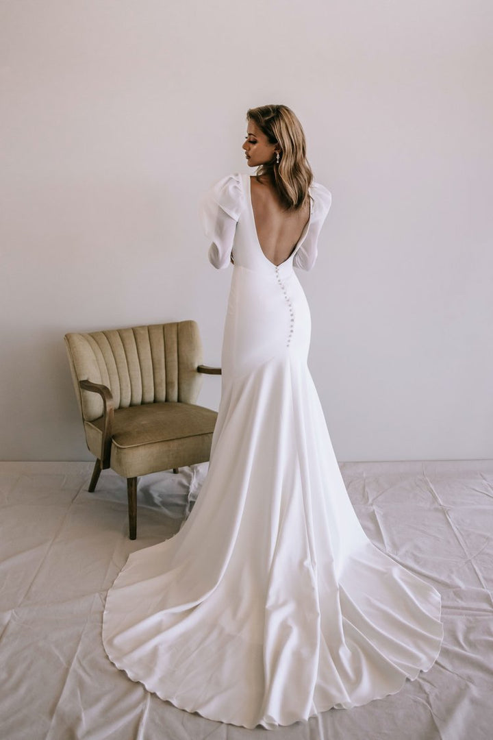 Sultry Mermaid Wedding Dress with Plunge V Neckline Plus Size - INGRID - WonderlandByLilian