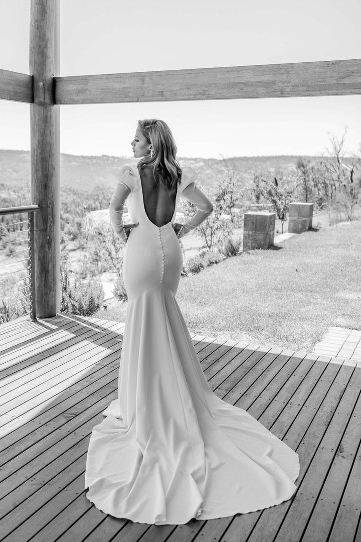 Sultry Mermaid Wedding Dress with Plunge V Neckline Plus Size - INGRID - WonderlandByLilian